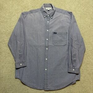 Vtg Guess Jeans Shirt Mens Medium Purple Green Chambray Striped Button Down LS